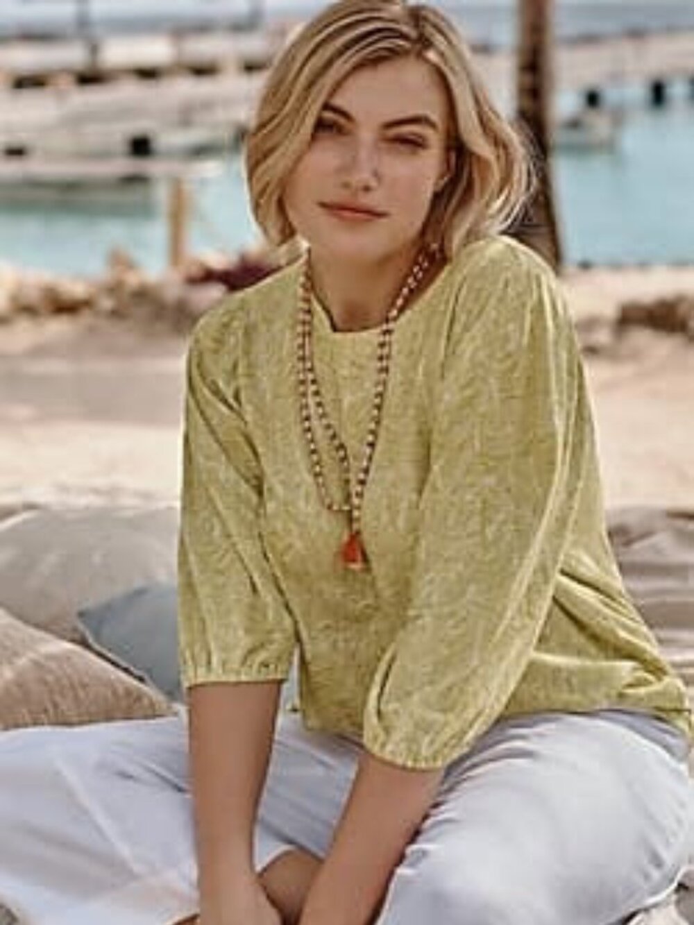 J. Jill Linen Blend Puff-Sleeve Top